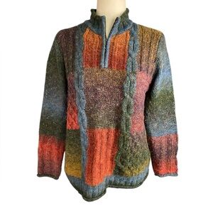NorthStyle Multicolor Patchwork Cable Knit Alpaca Blend Women's Sweater Size M